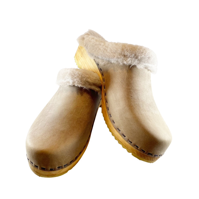 Tobacco Oil Tanned traditional Heel with Taupe Shearling