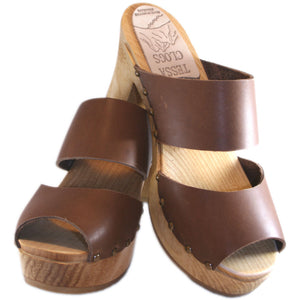 Ultimate High Two Strap Sandal in Chocolate Brown Leather