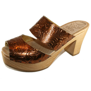 Tessa Ultimate High Sandal Clog in an Embossed Bronze Leather