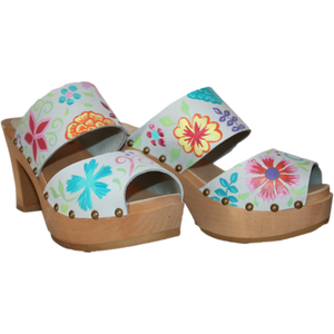 Ultimate High Two Strap Sandal in Ice Gray Hand painted with our Blossom Design