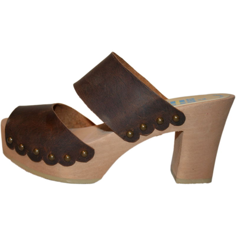 Ultimate High Brown Two Strap Sandal with Scalloped Edge