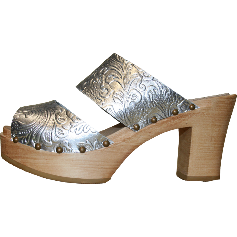 Silver top clog sandals