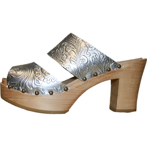 Ultimate High Two Strap Sandal in Silver Embossed Leather