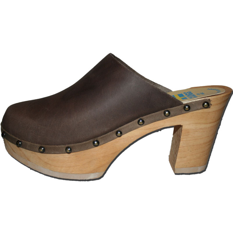 Ultimate High Wood Clogs in Brown oil Tanned Leather