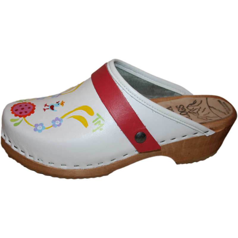 Traditional Heel White Hand Painted Clogs