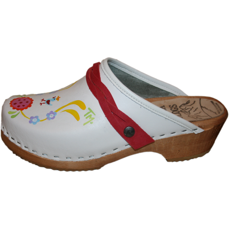 Handpainted Clogs with red braided straps