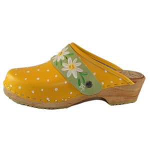 Traditional Heel Yellow White Dots with your choice of Daisy Snap Strap