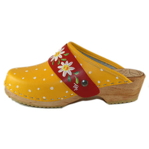 Traditional Heel Yellow White Dots with your choice of Daisy Snap Strap