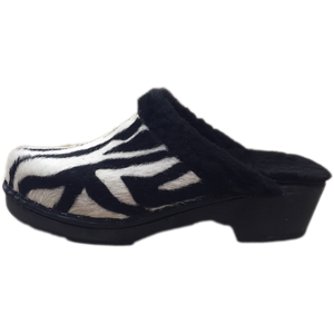 Traditional Heel Zebra Pony Hair Shearling lined clogs