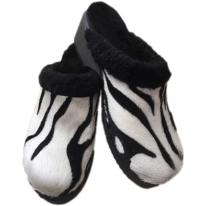 Traditional Heel Zebra Pony Hair Shearling lined clogs