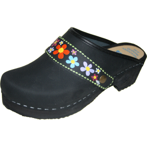 Traditional Heel Black Oil with Handpainted Strap
