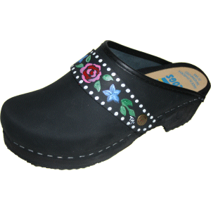 Traditional Heel Black Oil with Handpainted Strap