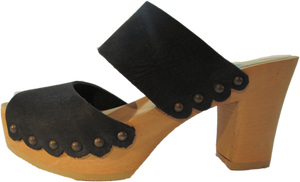 Ultimate High Two Strap Sandal in Black Distressed Nubuck with Scalloped Edge