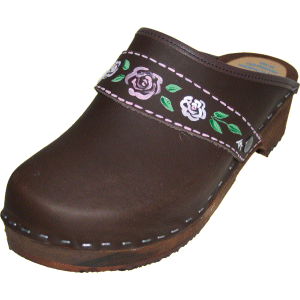 Traditional Heel Brown Oil with Handpainted Strap