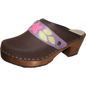 Tessa Clogs in High Heel Brown Oil with Sewn Snap Straps 