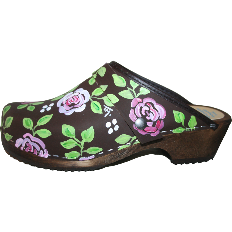 Traditional Heel Brown Oil Brocade Rose