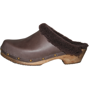 Tessa Traditional Heel Brown Oil Shearling Lined Clog