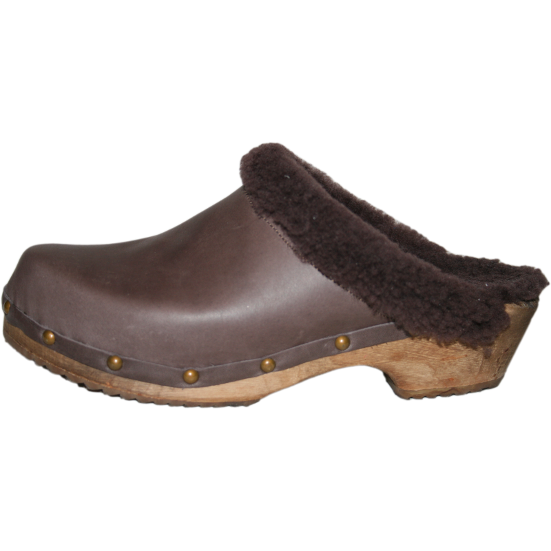 Tessa Traditional Heel Brown Oil Shearling Lined Clog