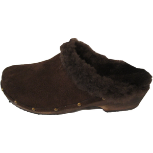 Brown Suede Shearling Lined Mountain Clogs finished with Decorative Nails