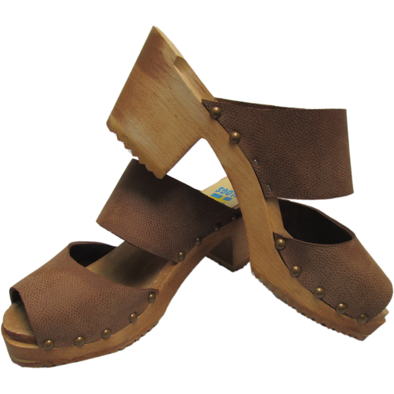 High Heel Two Strap Sandal in Textured Brown Nubuck
