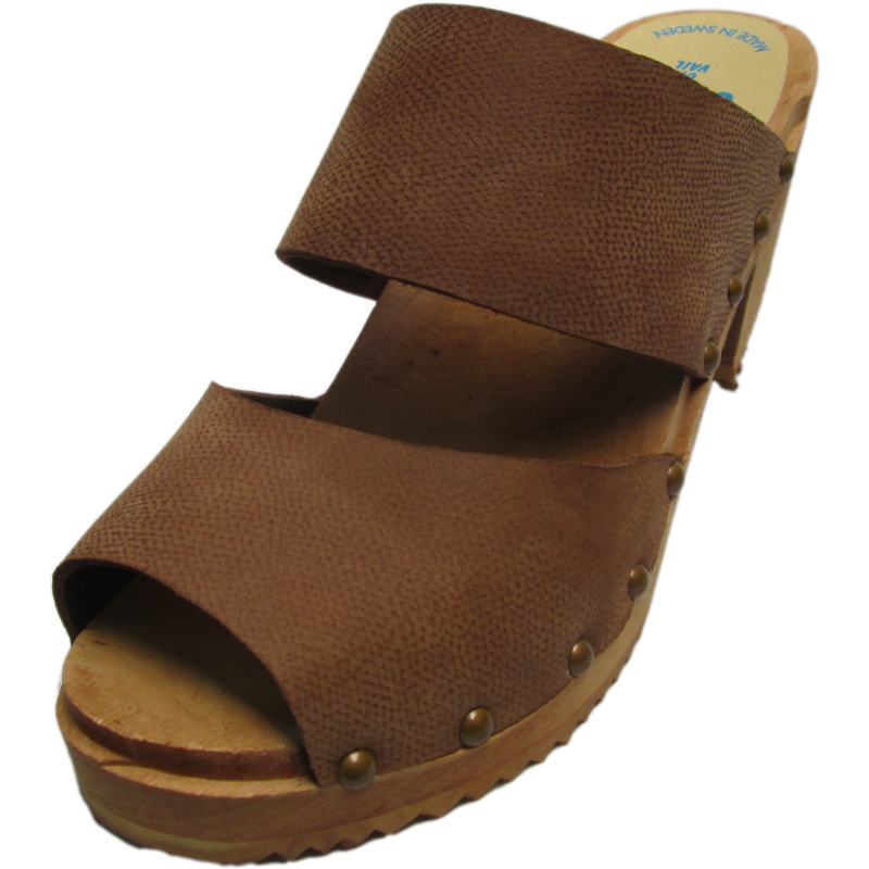 High Heel Two Strap Sandal in Textured Brown Nubuck