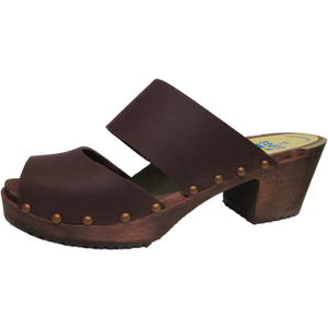 Brown Oil Tanned High Heel Two Strap Sandal