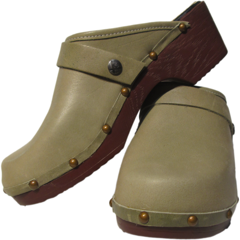 FLEX Tessa Clog in Sage Green, Brown Soles with Decorative Nails