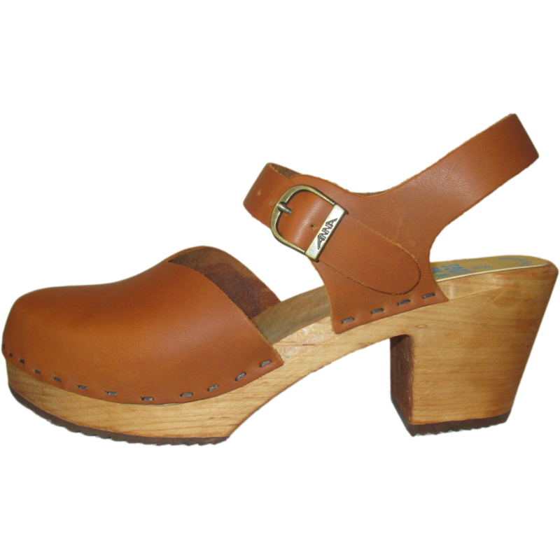 High Heel Closed Toe Oil Tanned Moa Sandal with Natural Sole