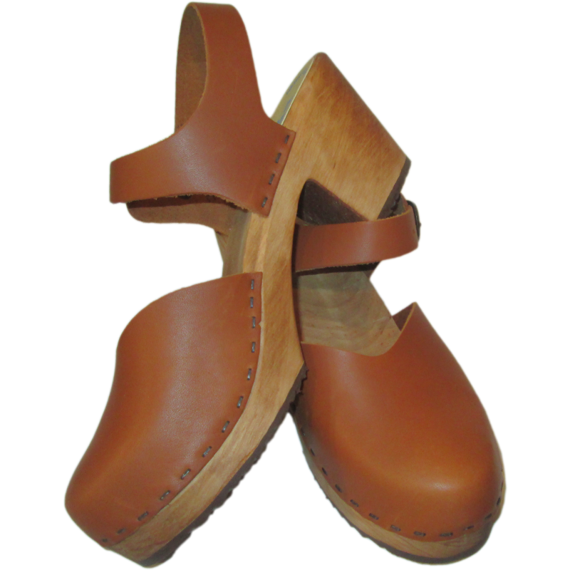 High Heel Closed Toe Oil Tanned Moa Sandal with Natural Sole