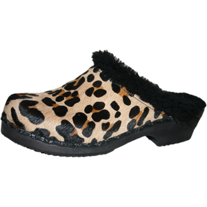 Tessa Traditional Heel Shearling Lined Leopard Clog