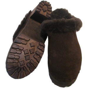 Brown Suede Shearling Lined High Heel Mountain Clogs