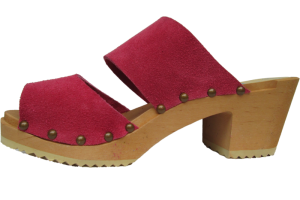 Berry Suede Two Strap Sandal High Heel with Decorative Nails