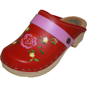 Traditional heel Red Handpainted Matilda with Hot Pink Strap