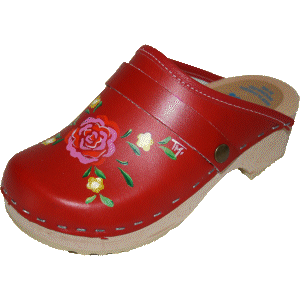 Traditional heel Red Handpainted Matilda with Red Strap