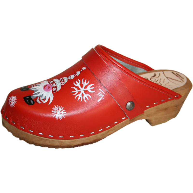 Traditional Heel Red Hand Painted Gnome Clog