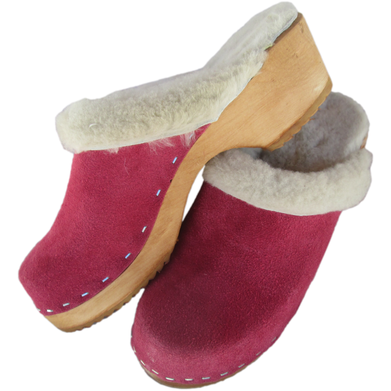 Traditional Heel Berry Suede Shearling