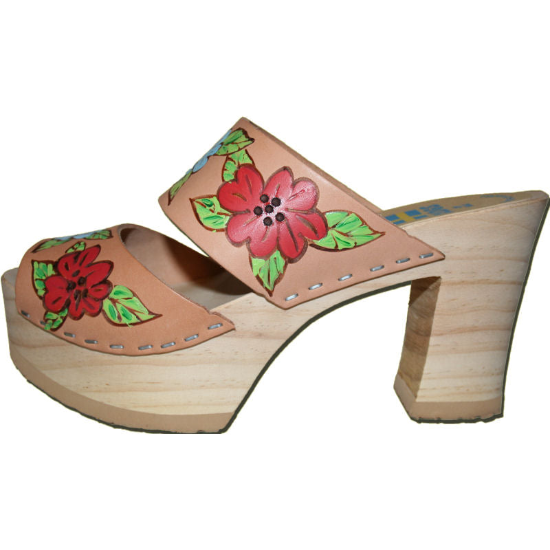 Ultimate High Two Strap Sandal in Natural Hand Painted with our Isabella Design
