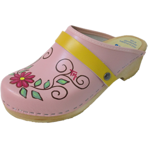 Light Pink Traditional Heel Hand Painted Sara Yellow Snap Strap