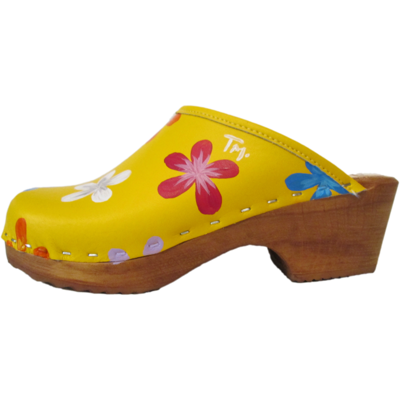 Traditional heel Handpainted Yellow Annika Clog