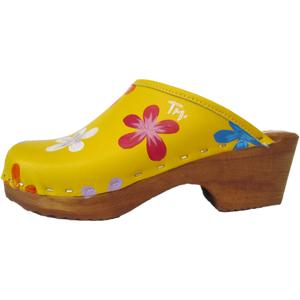 Traditional heel Handpainted Yellow Annika Clog