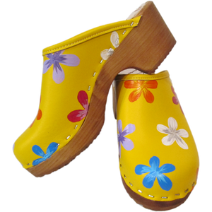 Traditional heel Handpainted Yellow Annika Clog 