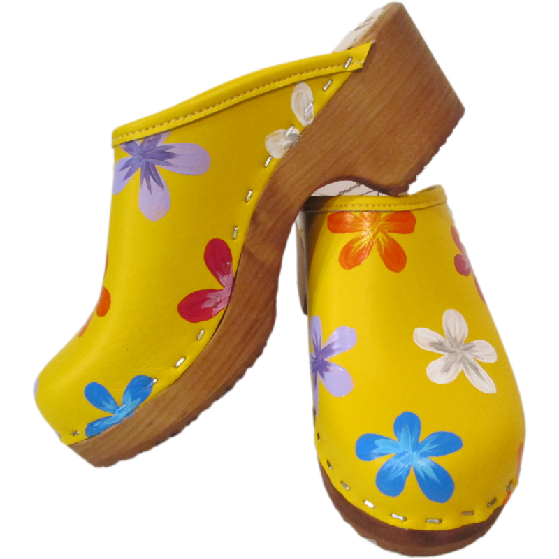 Traditional heel Handpainted Yellow Annika Clog 