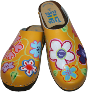 Traditional Heel Yellow Hand Painted Christy Clog